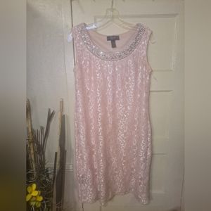 R&M Collection Sleeveless Lace Shift Dress with Pearl Embellishments